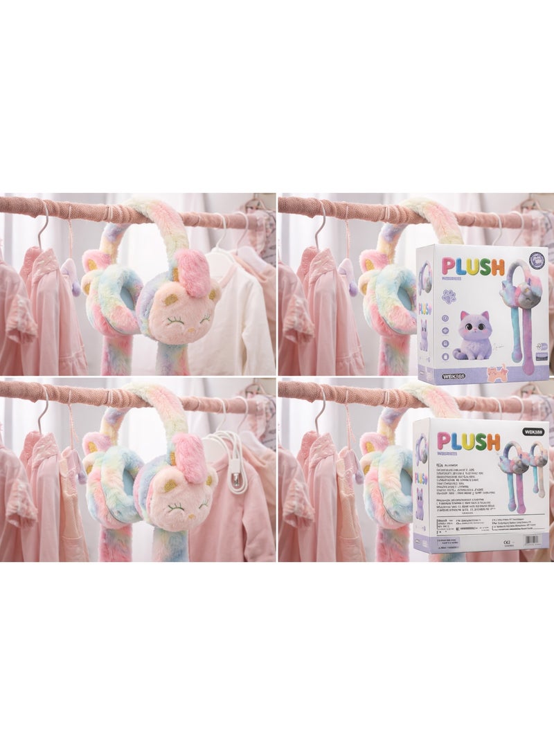 Plush WBK868 Plush Cat Ear Wireless Headphones for Kids – Bluetooth 5.3, Soft Fluffy Over-Ear, Built-in Mic, 40mm Drivers, Rechargeable Battery – Pink/Blue Pastel - Image 4